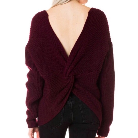 Last One!✨ Wine Twist Back Sweater - Picture 2 of 3